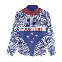 Personalised Toa Samoa Rugby Spirit Women Casual Shirt Blue Samoan Tribal Pattern - Polynesian Pride