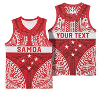 Personalised Toa Samoa Rugby Spirit Basketball Jersey Red Samoan Tribal Pattern - Polynesian Pride