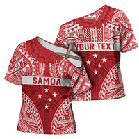 Personalised Toa Samoa Rugby Spirit Cross Shoulder Shirt Red Samoan Tribal Pattern - Polynesian Pride