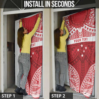 Personalised Toa Samoa Rugby Spirit Door Cover Red Samoan Tribal Pattern - Polynesian Pride