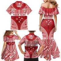 Personalised Toa Samoa Rugby Spirit Family Matching Mermaid Dress and Hawaiian Shirt Red Samoan Tribal Pattern - Polynesian Pride
