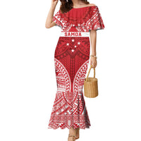 Personalised Toa Samoa Rugby Spirit Family Matching Mermaid Dress and Hawaiian Shirt Red Samoan Tribal Pattern - Polynesian Pride