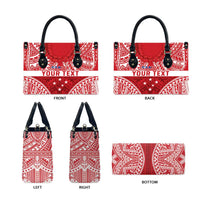 Personalised Toa Samoa Rugby Spirit Leather Bag Red Samoan Tribal Pattern - Polynesian Pride