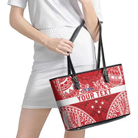 Personalised Toa Samoa Rugby Spirit Leather Tote Bag Red Samoan Tribal Pattern - Polynesian Pride