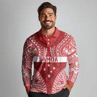 Personalised Toa Samoa Rugby Spirit Long Sleeve Polo Shirt Red Samoan Tribal Pattern - Polynesian Pride