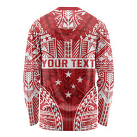 Personalised Toa Samoa Rugby Spirit Long Sleeve Shirt Red Samoan Tribal Pattern - Polynesian Pride