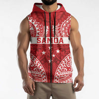 Personalised Toa Samoa Rugby Spirit Sleeveless Zip Hoodie Red Samoan Tribal Pattern LT9 - Polynesian Pride