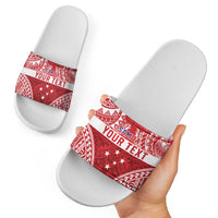 Personalised Toa Samoa Rugby Spirit Slide Sandals Red Samoan Tribal Pattern - Polynesian Pride