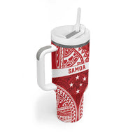 Personalised Toa Samoa Rugby Spirit Tumbler With Handle Red Samoan Tribal Pattern - Polynesian Pride