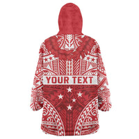 Personalised Toa Samoa Rugby Spirit Wearable Blanket Hoodie Red Samoan Tribal Pattern - Polynesian Pride