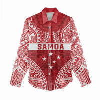 Personalised Toa Samoa Rugby Spirit Women Casual Shirt Red Samoan Tribal Pattern - Polynesian Pride