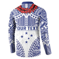 Personalised Toa Samoa Rugby Spirit Button Sweatshirt White Samoan Tribal Pattern - Polynesian Pride