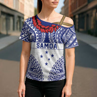 Personalised Toa Samoa Rugby Spirit Cross Shoulder Shirt White Samoan Tribal Pattern - Polynesian Pride