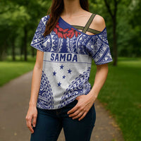 Personalised Toa Samoa Rugby Spirit Cross Shoulder Shirt White Samoan Tribal Pattern - Polynesian Pride