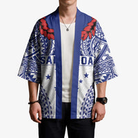 Personalised Toa Samoa Rugby Spirit Kimono White Samoan Tribal Pattern - Polynesian Pride