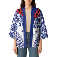 Personalised Toa Samoa Rugby Spirit Kimono White Samoan Tribal Pattern - Polynesian Pride
