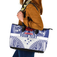 Personalised Toa Samoa Rugby Spirit Leather Tote Bag White Samoan Tribal Pattern - Polynesian Pride