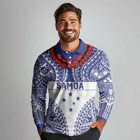 Personalised Toa Samoa Rugby Spirit Long Sleeve Polo Shirt White Samoan Tribal Pattern - Polynesian Pride