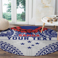 Personalised Toa Samoa Rugby Spirit Round Carpet White Samoan Tribal Pattern - Polynesian Pride