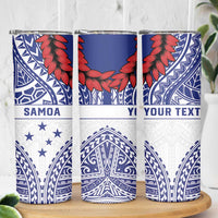 Personalised Toa Samoa Rugby Spirit Skinny Tumbler White Samoan Tribal Pattern - Polynesian Pride