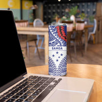 Personalised Toa Samoa Rugby Spirit Skinny Tumbler White Samoan Tribal Pattern - Polynesian Pride