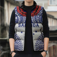 Personalised Toa Samoa Rugby Spirit Sleeveless Puffer Jacket White Samoan Tribal Pattern - Polynesian Pride