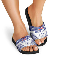 Personalised Toa Samoa Rugby Spirit Slide Sandals White Samoan Tribal Pattern - Polynesian Pride