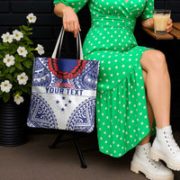 Personalised Toa Samoa Rugby Spirit Tote Bag White Samoan Tribal Pattern - Polynesian Pride