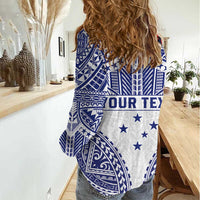 Personalised Toa Samoa Rugby Spirit Women Casual Shirt White Samoan Tribal Pattern - Polynesian Pride