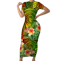 Polynesia Family Matching Short Sleeve Bodycon Dress and Hawaiian Shirt Pasifika Tribal with Tropical Flowers LT9 Mom's Dress Reggae - Polynesian Pride