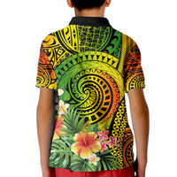 Polynesia Kid Polo Shirt Pasifika Tribal with Tropical Flowers LT9 - Polynesian Pride