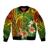 Polynesia Sleeve Zip Bomber Jacket Pasifika Tribal with Tropical Flowers LT9 Unisex Reggae - Polynesian Pride