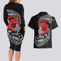 ANZAC Day Aotearoa Silver Fern Maori Personalised Couples Matching Long Sleeve Bodycon Dress and Hawaiian Shirt