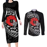 ANZAC Day Aotearoa Silver Fern Maori Personalised Couples Matching Long Sleeve Bodycon Dress and Long Sleeve Button Shirt
