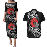 ANZAC Day Aotearoa Silver Fern Maori Personalised Couples Matching Puletasi and Hawaiian Shirt