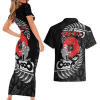 ANZAC Day Aotearoa Silver Fern Maori Personalised Couples Matching Short Sleeve Bodycon Dress and Hawaiian Shirt