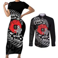 ANZAC Day Aotearoa Silver Fern Maori Personalised Couples Matching Short Sleeve Bodycon Dress and Long Sleeve Button Shirt