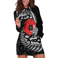 ANZAC Day Aotearoa Silver Fern Maori Personalised Hoodie Dress LT9 Black - Polynesian Pride