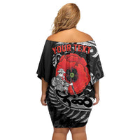 ANZAC Day Aotearoa Silver Fern Maori Personalised Off Shoulder Short Dress LT9 - Polynesian Pride