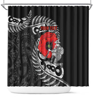 ANZAC Day Aotearoa Silver Fern Maori Personalised Shower Curtain LT9 Black - Polynesian Pride