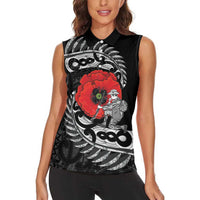 ANZAC Day Aotearoa Silver Fern Maori Personalised Women Sleeveless Polo Shirt