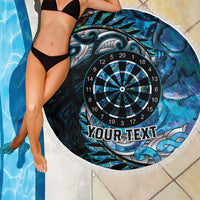 New Zealand Darts Personalised Beach Blanket Aotearoa Silver Fern Blue Papua Shell Spirit