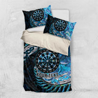 New Zealand Darts Personalised Bedding Set Aotearoa Silver Fern Blue Papua Shell Spirit