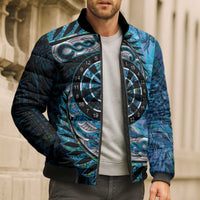 New Zealand Darts Personalised Bomber Puffer Jacket Aotearoa Silver Fern Blue Papua Shell Spirit - Polynesian Pride