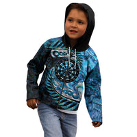 New Zealand Darts Personalised Kid Hoodie Aotearoa Silver Fern Blue Papua Shell Spirit