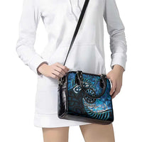 New Zealand Darts Personalised Shoulder Handbag Aotearoa Silver Fern Blue Papua Shell Spirit LT9 - Polynesian Pride