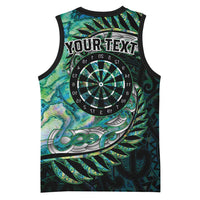 New Zealand Darts Personalised Basketball Jersey Aotearoa Silver Fern Green Papua Shell Spirit - Polynesian Pride