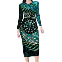 New Zealand Darts Personalised Family Matching Long Sleeve Bodycon Dress and Hawaiian Shirt Aotearoa Silver Fern Green Papua Shell Spirit