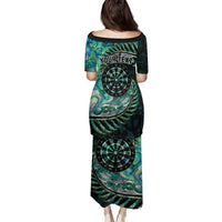 New Zealand Darts Personalised Family Matching Puletasi and Hawaiian Shirt Aotearoa Silver Fern Green Papua Shell Spirit