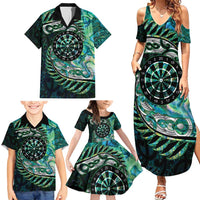 New Zealand Darts Personalised Family Matching Summer Maxi Dress and Hawaiian Shirt Aotearoa Silver Fern Green Papua Shell Spirit